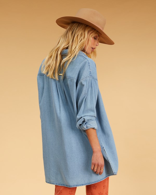 Billabong Salty Blonde In The Tide Long Sleeve Denim Shirt Azules | FXZUPN748