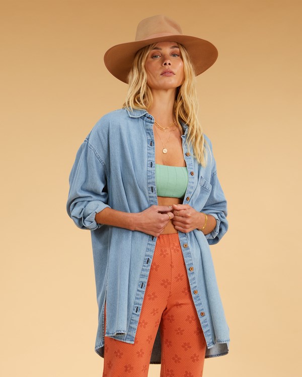 Billabong Salty Blonde In The Tide Long Sleeve Denim Shirt Azules | FXZUPN748