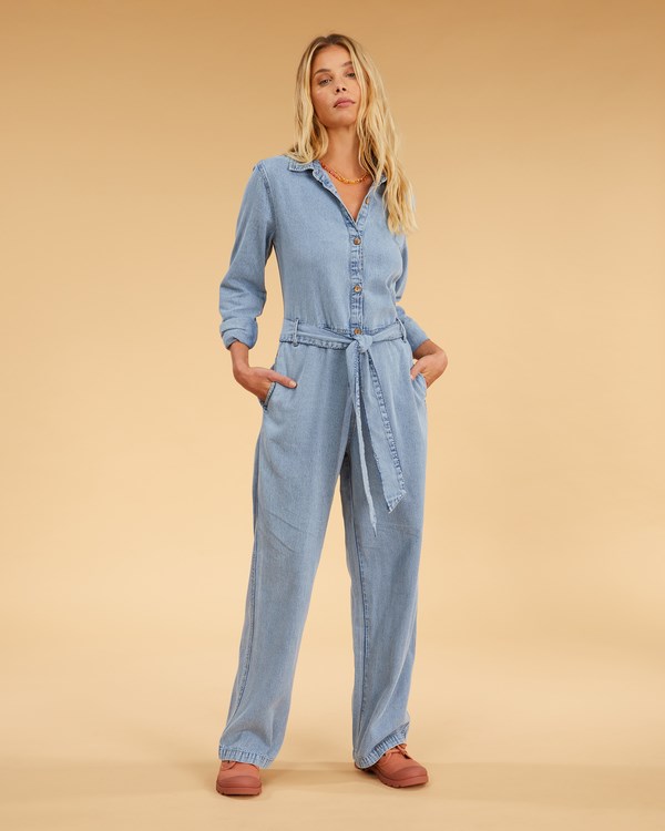 Billabong Salty Blonde Sunday Uniform Long Sleeve Jumpsuit Azules | OPKRVA873