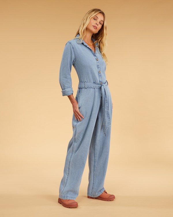 Billabong Salty Blonde Sunday Uniform Long Sleeve Jumpsuit Azules | OPKRVA873