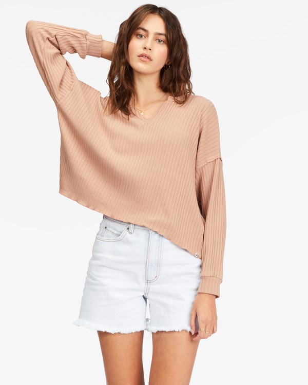 Billabong So Easy Long Sleeve Knit Top Pretty Putty | VMUAYF342