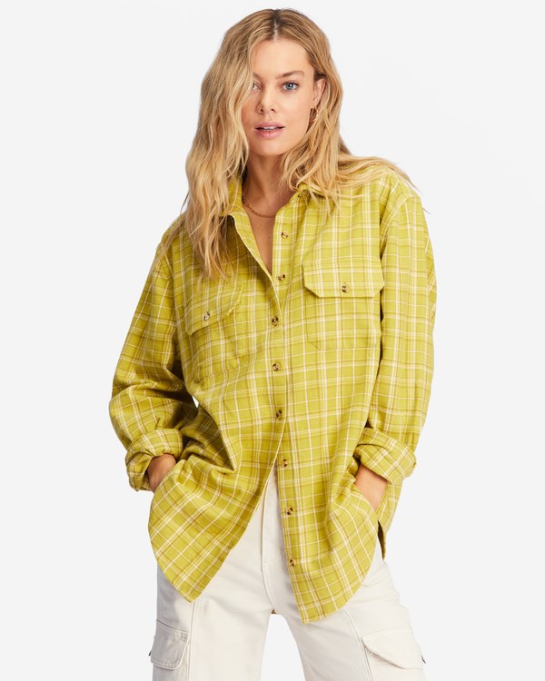 Billabong So Stoked Oversized Button-Down Flannel Shirt Verde | WTZGBH542