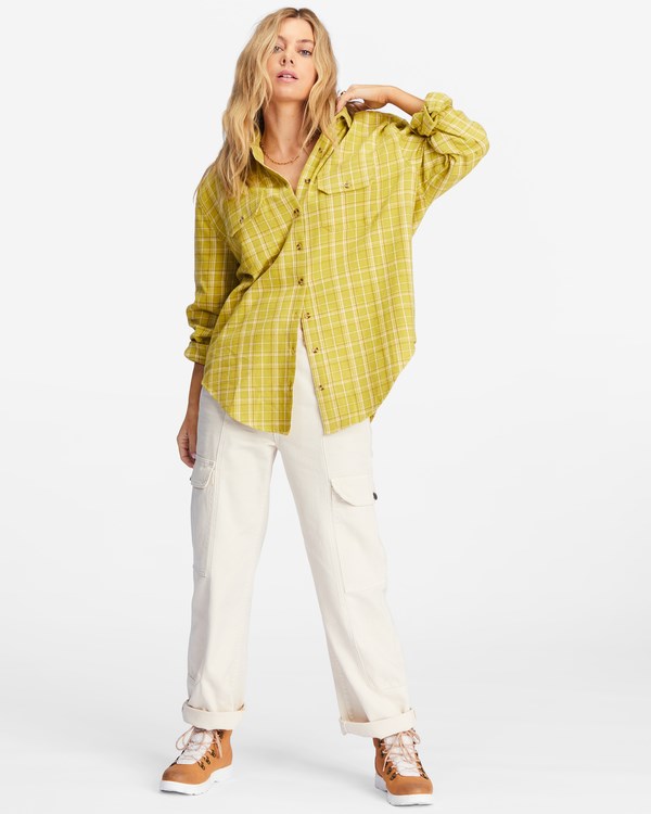 Billabong So Stoked Oversized Button-Down Flannel Shirt Verde | WTZGBH542