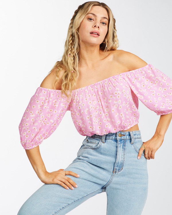 Billabong Sun City Off-The-Shoulder Crop Top Rosas | JKPWZS129