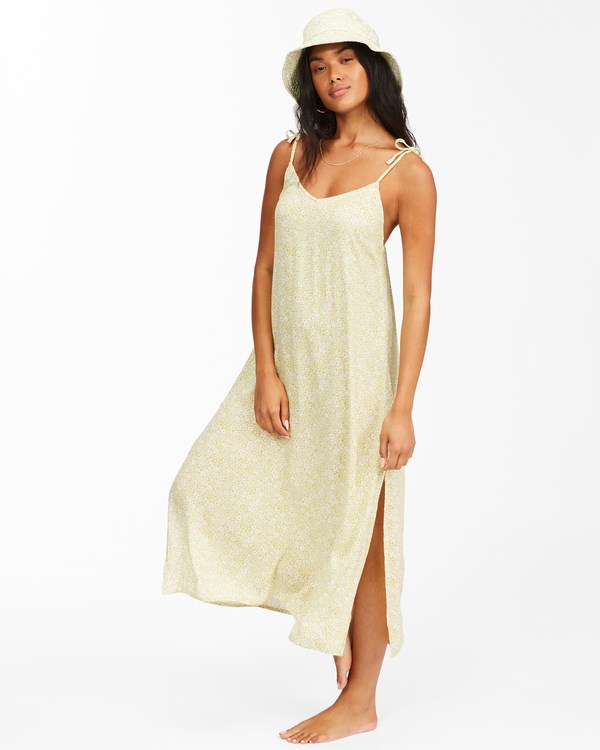 Billabong Sunbright Midi Slip Vestido Lime | AYOQUF150