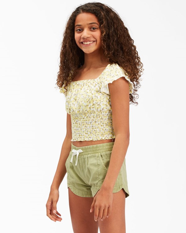 Billabong Sweet Flowers Corta Sleeve Knit Top Lemonade | YJZHQE057