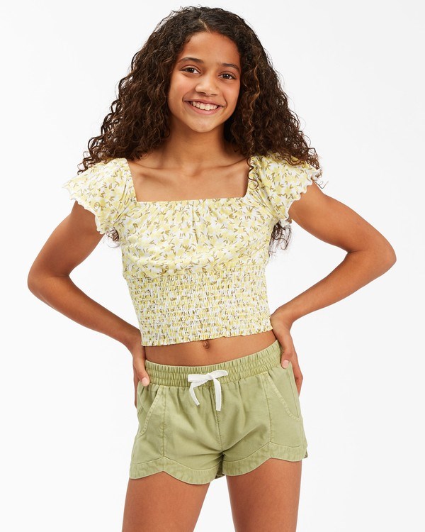 Billabong Sweet Flowers Corta Sleeve Knit Top Lemonade | YJZHQE057