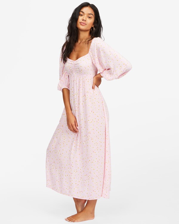 Billabong Swept Away Midi Vestido Rosas | EQVAOU987