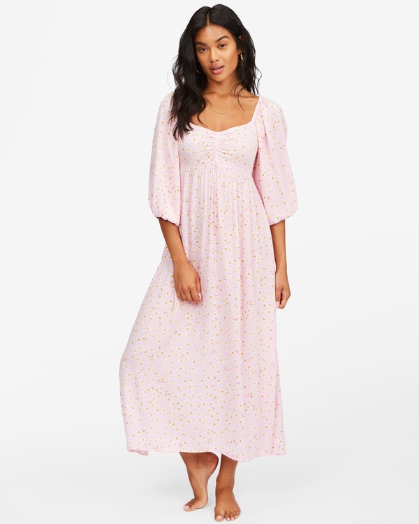 Billabong Swept Away Midi Vestido Rosas | EQVAOU987