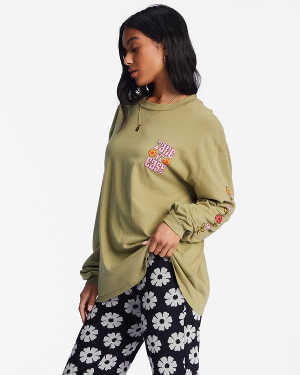 Billabong Take It Easy Long Sleeve Estampadas Boyfriend T-Shirt Army | YLRCZN521