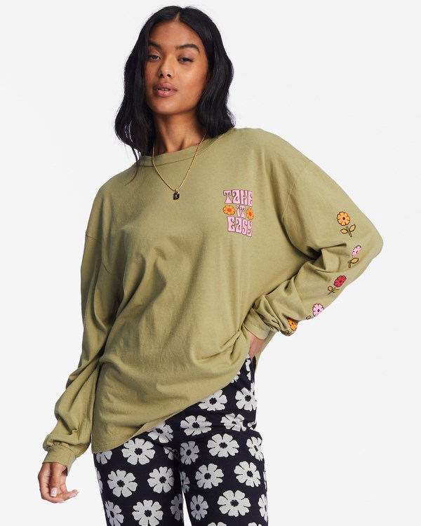 Billabong Take It Easy Long Sleeve Estampadas Boyfriend T-Shirt Army | YLRCZN521