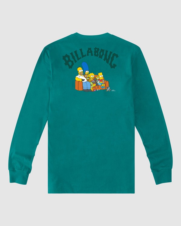 Billabong The Simpsons Family Couch Organic Long Sleeve T-Shirt Teal | VNYUMQ396