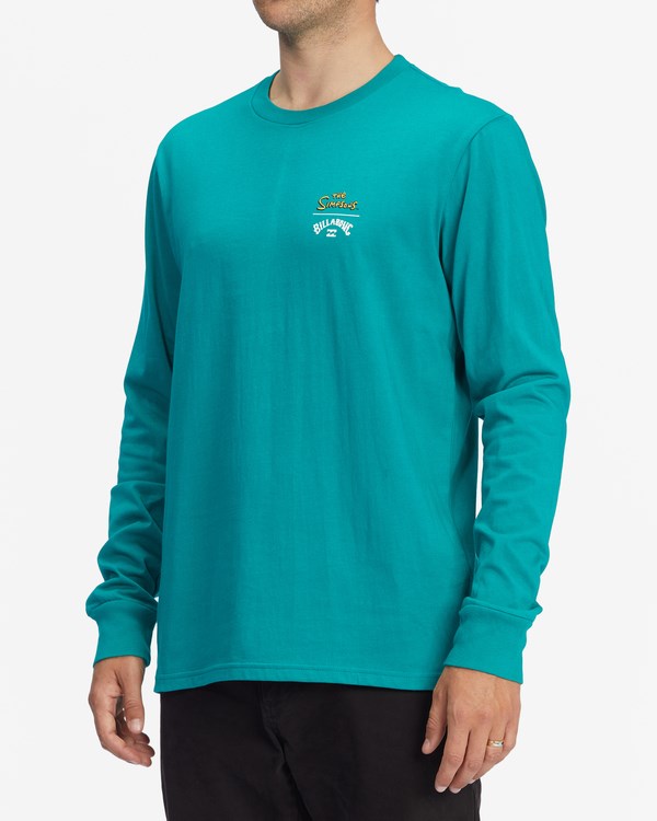 Billabong The Simpsons Family Couch Organic Long Sleeve T-Shirt Teal | YVGIWU473