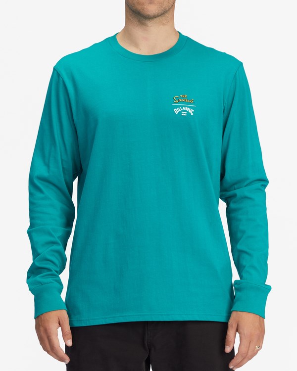 Billabong The Simpsons Family Couch Organic Long Sleeve T-Shirt Teal | YVGIWU473